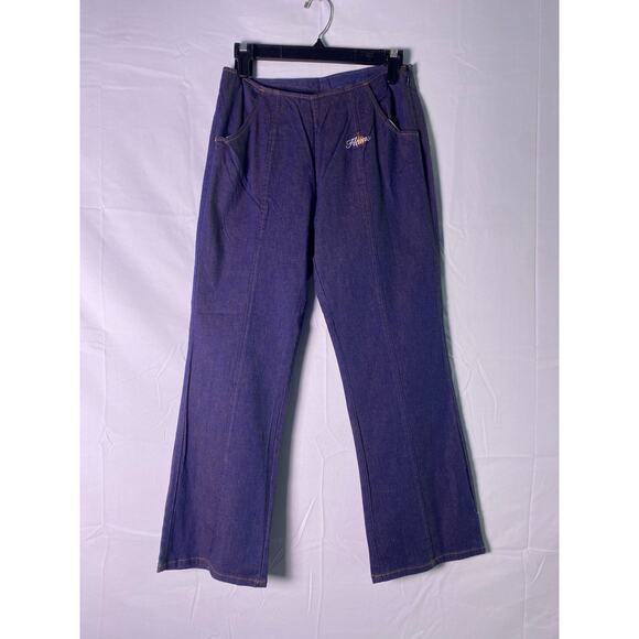 Vintage Y2K Johnny Blaze Flame Embroidered Dark Denim Flare Jeans Women's 7/8 - Picture 1 of 3